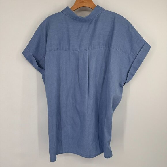 NYDJ Womens Blue chambray Short Sleeve Tie-Front camp shirt Blouse size 1X new - Picture 10 of 12